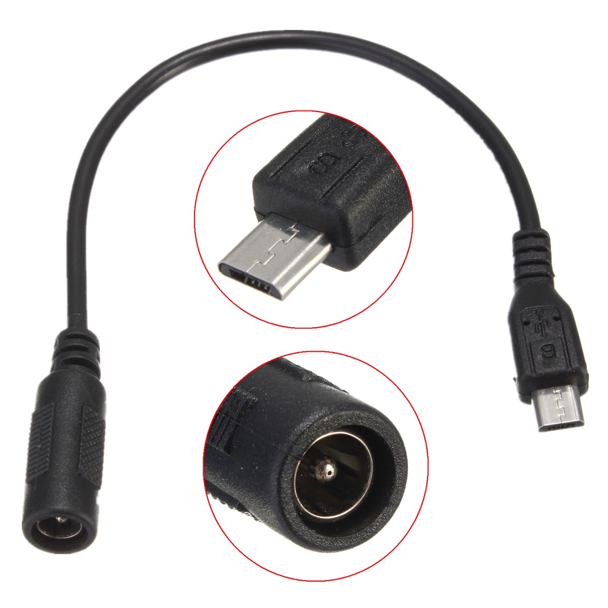 Barrel Type 5.5mm 2.1mm Female to Micro USB Male Power Adapter