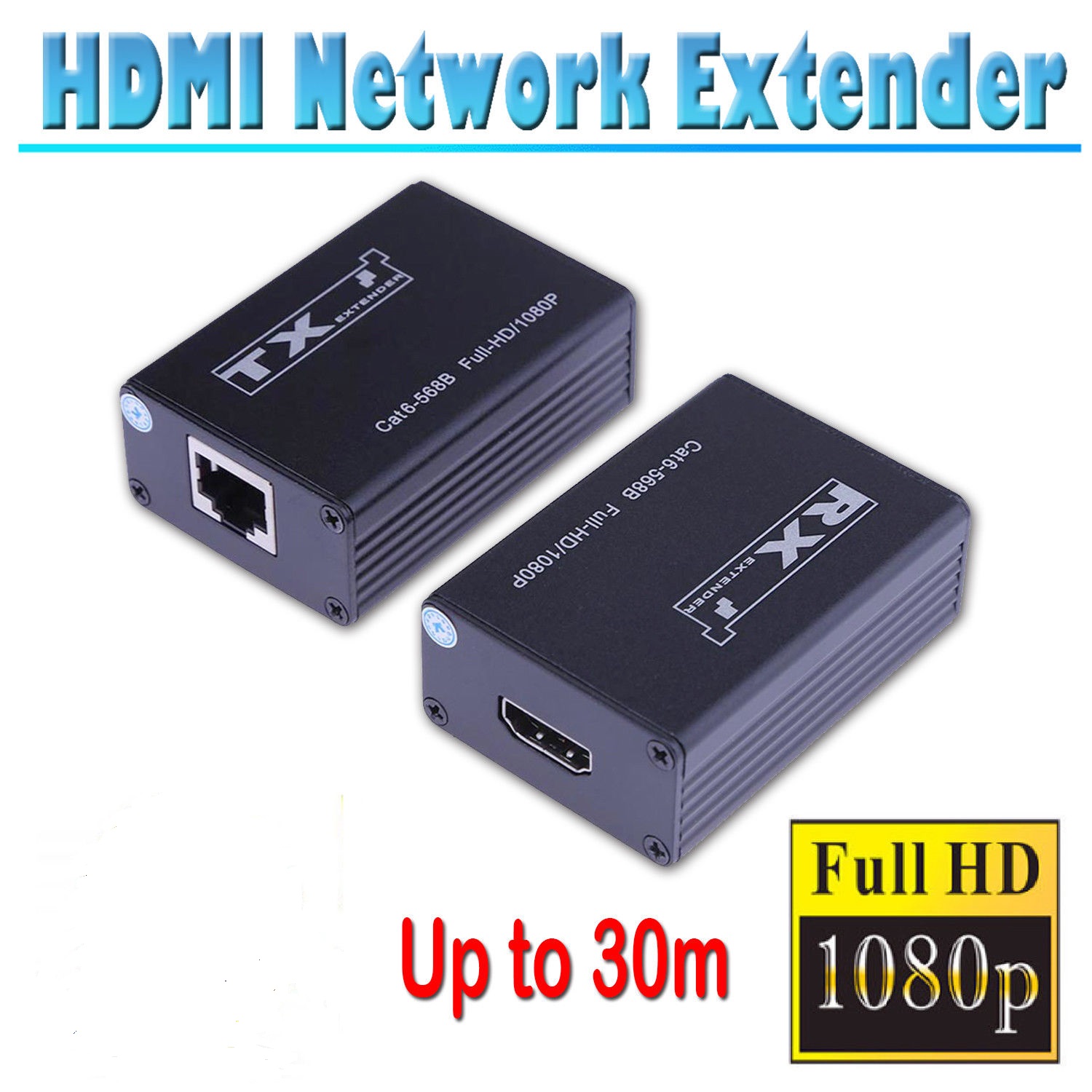 1080P HDMI Extender Adapter Over Single Cat6 Cable 30m