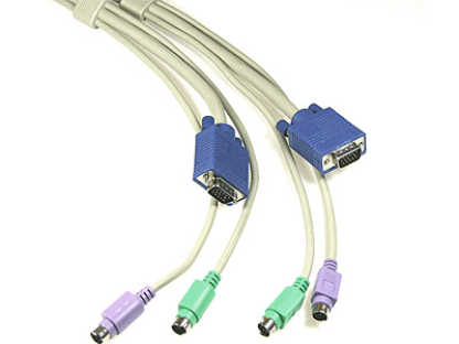 Molded 3-In-1 KVM Cables, SVGA PS/2 M/F- 10FT