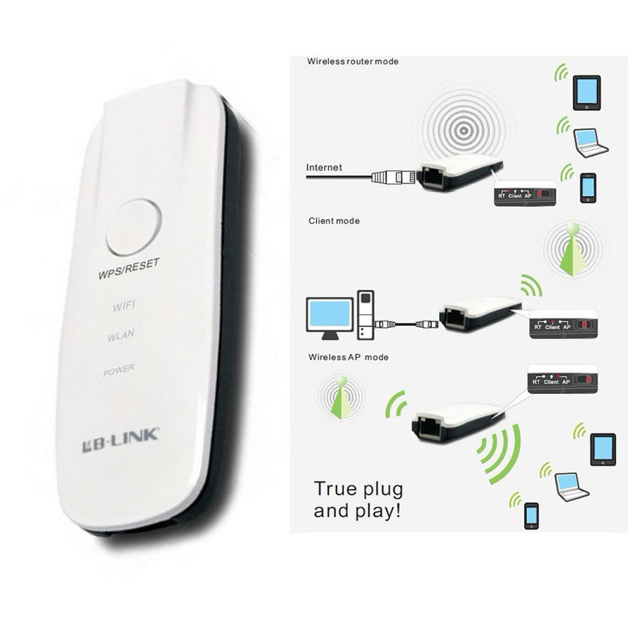 LB-LINK Compact Portable 3 in 1 Wireless Repeater Router AP 150M