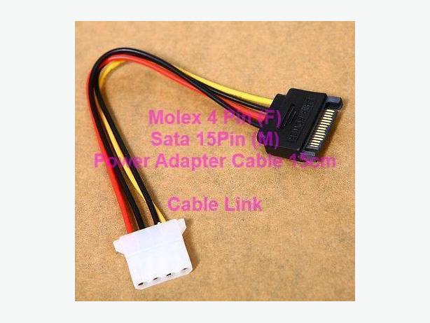 Molex 4 pin (F) to SATA 15 pin (M) Power Adapter Cable