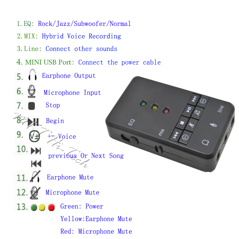 Multi-use External USB 2.0 Sound 7.1 Box Card Mixer