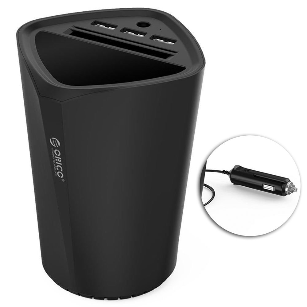 3 USB Port Car Charger w/ Slot/Storage Cup 2.4A