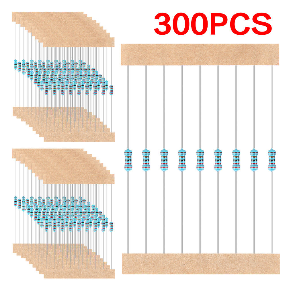 300pcs 1/4W Metal Film Resistors Pack Assorted Kit 10 ohm-1M