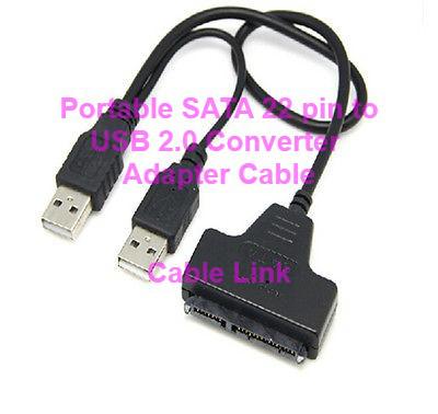 Portable 7+15 22 Pin SATA USB 2.0 Adapter Converter Cable