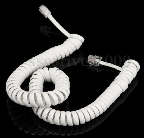 Home Telephone Handset Coiled Extension Cord White 10ft