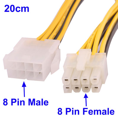 P4 8 Pin SATA Male to 8 Pin Female Power Cable
